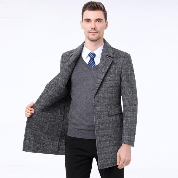 

fall / winter 2021 fashion korean wool double faced coat men's medium and long business suit collar cashmere coat winter, Black