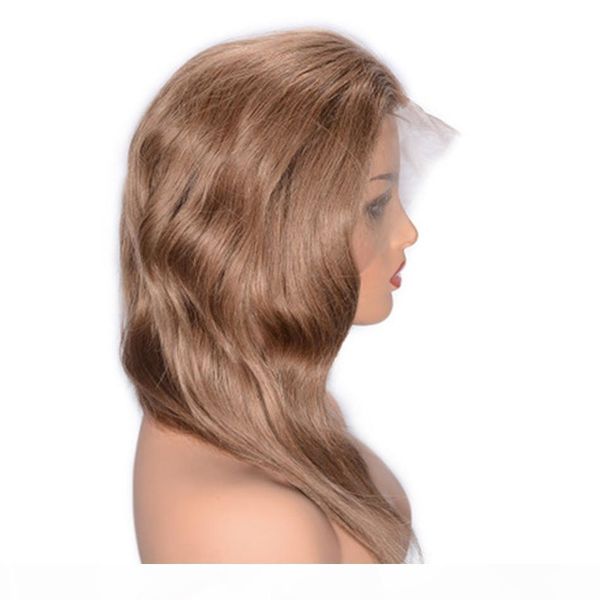 

natural wave lace front wigs pre plucked natural hairline #8 brazilian human hair swiss lace frontal wig, Black;brown