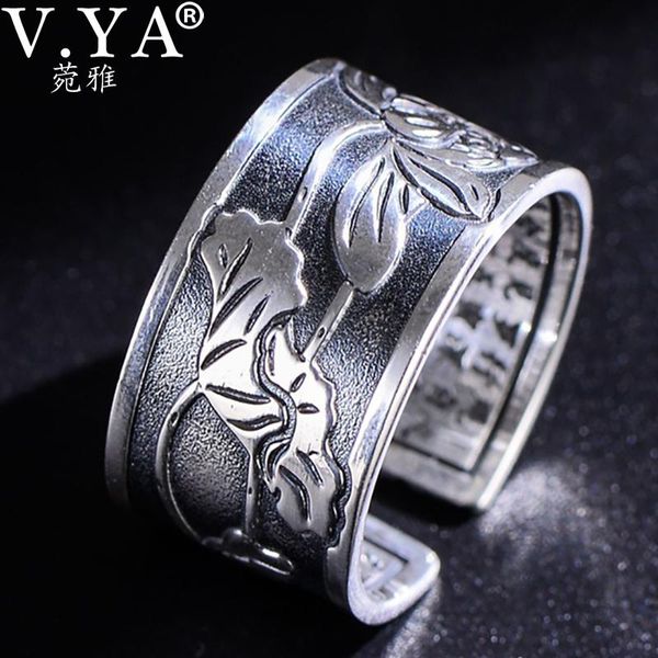 

cluster rings v.ya s925 silver retro lotus sutra ring for men women buddhism heart open adjustable thai jewelry, Golden;silver