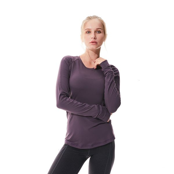 

2021autumn and winter yoga clothes long sleeve t-shirt female with thumb hole high elastic tights slim running fitness, Gray