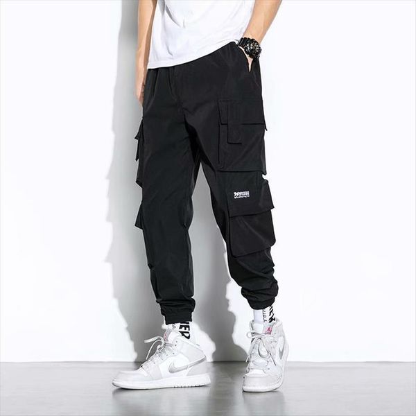 

hip hop harem male trousers women pants pockets streetwear joggers sweatpants men casual cargo pant, Black