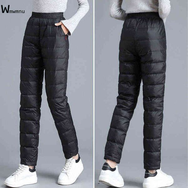 Kış Sıcak Boy Aşağı Pantolon Rahat Elastik Bel Ayak Bileği Uzunluk Sweatpants Kadınlar Temel Açık Rüzgar Geçirmez Kalın Cottonpants 211124