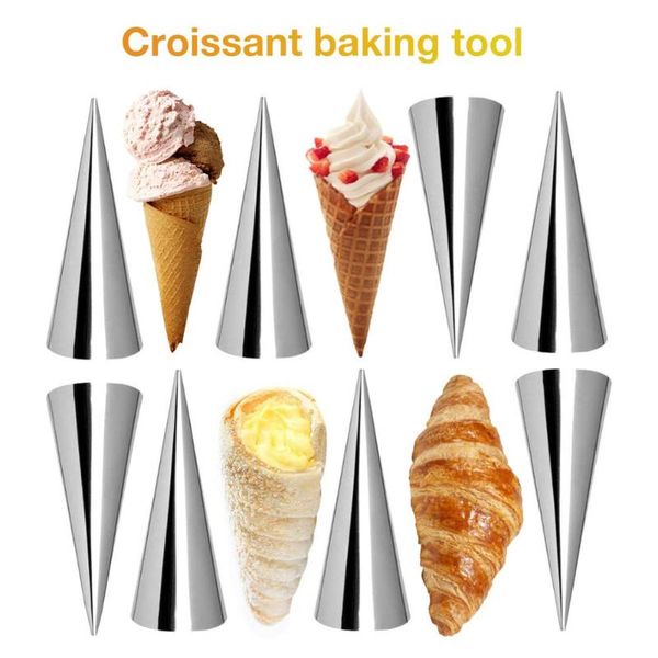 

baking & pastry tools stainless steel cream trumpet conical beveler croissant tool spiral tubes horn bread cake mold supplies