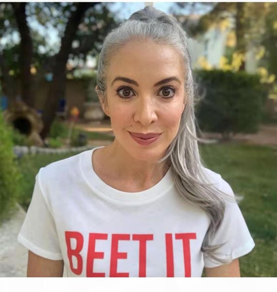 

long grey hair ponytail wrap clip in real hair drawstring ponytail hairpiece salt and pepper natural gray hair extension 120g, Black