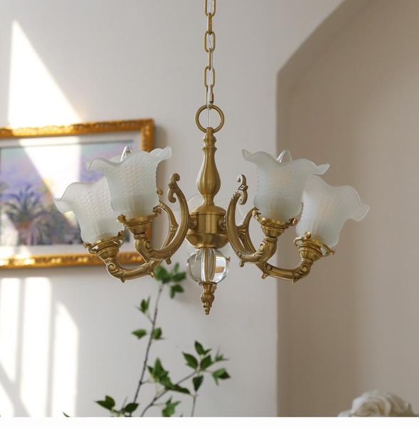 

retro copper chandelier french elegant white jade glass living room bedroom dining room lamp