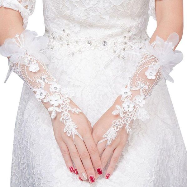 

bridal gloves charming lace floral wedding dress accessories simple hook finger long glove, White