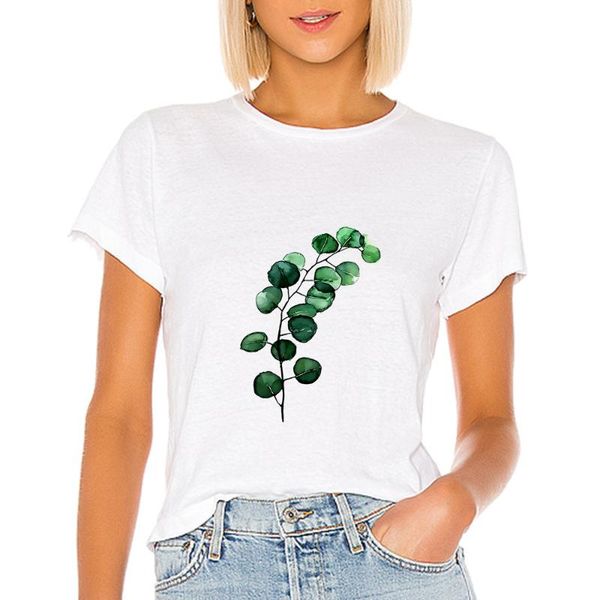 

women's t-shirt women t shirt fashion spring summer harajuku tshirt female leaves and cacti aesthetic, White