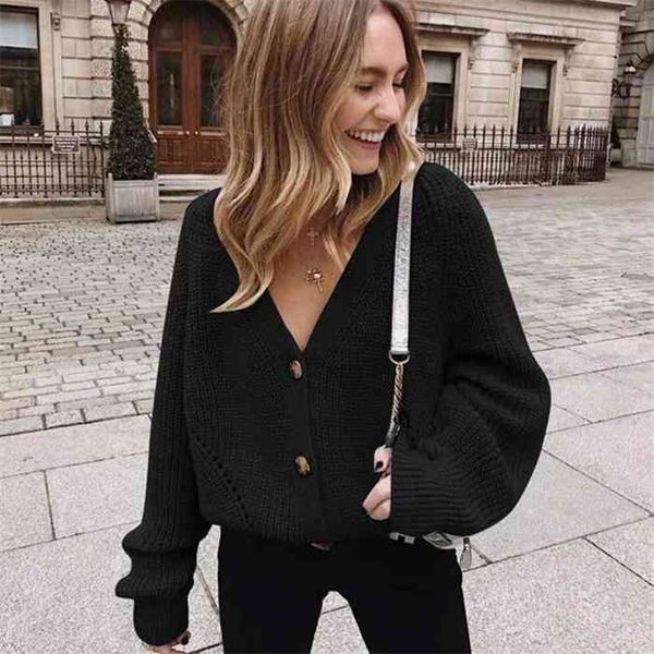 

zoki women knitted cardigans sweater fashion autumn long sleeve loose coat casual button thick v neck solid female 2021, White;black
