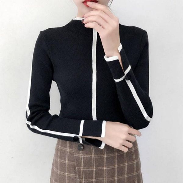 

women's sweaters autumn winter women pullover sweater solid color slim long-sleeved turtleneck bottom, White;black