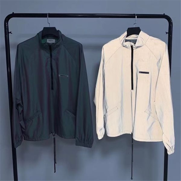

2021 new laser reflective colorful nylon fog men women windbreaker half zipper essentials jacket streetwear jxrc, Black;brown