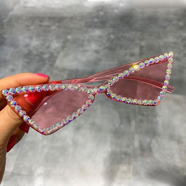 

sunglasses cat eye women rimless vintage rhinestone sun glasses female lady candy color 2021 eyewear triangle shades uv400, White;black