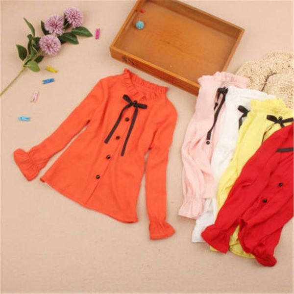 

shirts girls blouse spring fall teenage shirt chiffon white ruffle sleeve solid color children school blouses clothes, White;black
