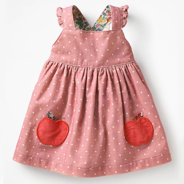 

little maven kids brand clothes autumn baby girls clothes cotton fruit animal applique dot sundress girl sleeveless dresses 210317, Red;yellow