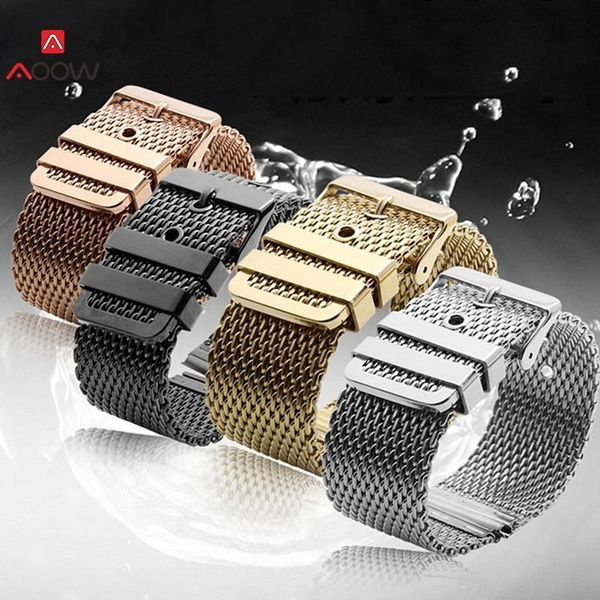 

watch bands mesh milanese wrist band strap stainless steel universal watchband link bracelet accessories gold 18mm 20mm 22mm 24mm, Black;brown