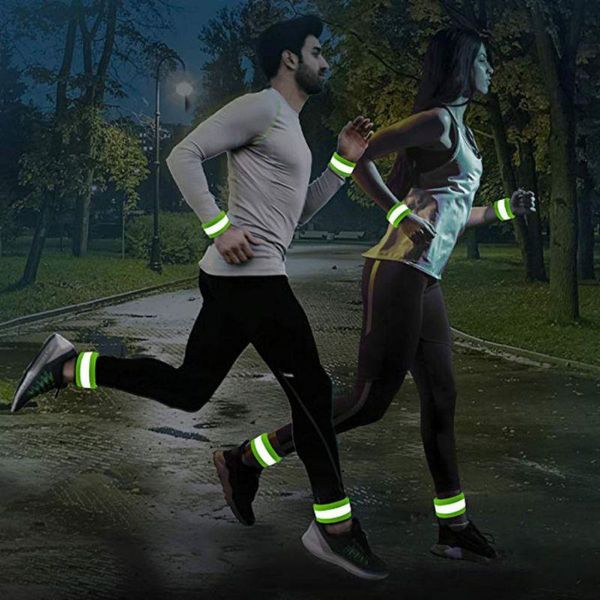 

elbow & knee pads 2pcs/set reflective safe band strap adjustable wrist leg ankle warning belt bracelet wristband for night running cycling*, Black;gray