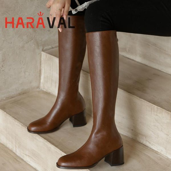 

boots haraval women modern shoes black brown fashion elegant knee-high round toe genuine leather female autumn winter womene592l