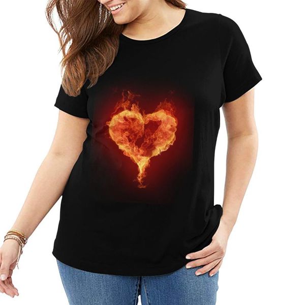 

women's t-shirt custom design fire heart women t shirts plus size black ladies oversize t-shirts 6xl 5xl big woman tees cotton, White