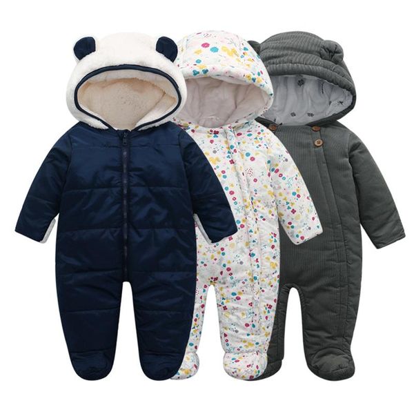 

honeyking newborn baby rompers boy girl winter warm cotton down jumpsuit toddler infant hooded fleece overalls kids outerwear, Blue