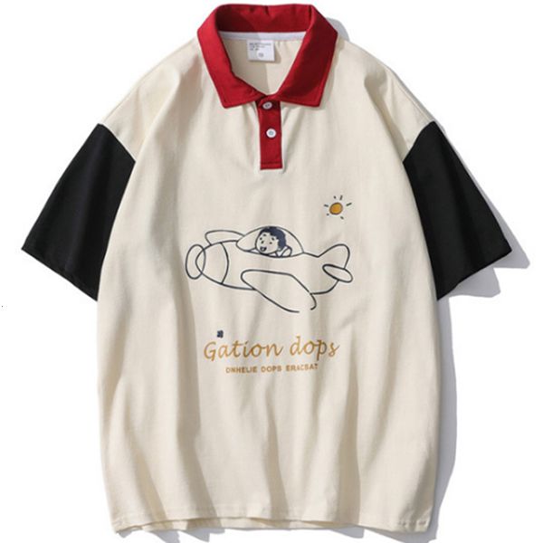 

men's polos short sleeved polo shirt, loose casual retro clothing, harajuku style, japanese summer novelty, 2021, White;black