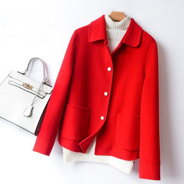

women's wool & blends / winter 2021 double faced cashmere coat short small high end anti season, Black