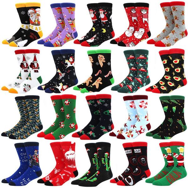 

men's socks 2021 christmas women peonfly funny santa claus tree snow elk cotton happy men harajuku year sokken, Black