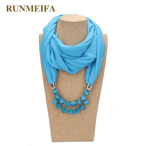 

scarves runmeifa fashion pendant scarf for women elegant accessories hijab femme gorgeous echarpe resin alloy girl, Blue;gray