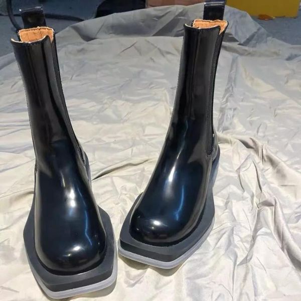 

boots vintage women punk wedge platform heel rubber transparent booties square toe slip on chealsea autumn military boot, Black
