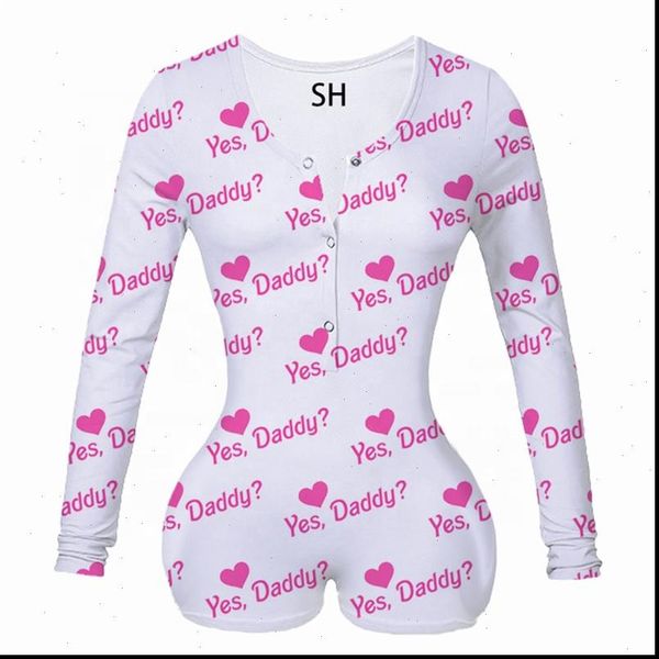 

women bodysuit sleepwear long sleeve deep v neck bodycon stretch leotard print button romper pajama women jumpsuit, Black;white