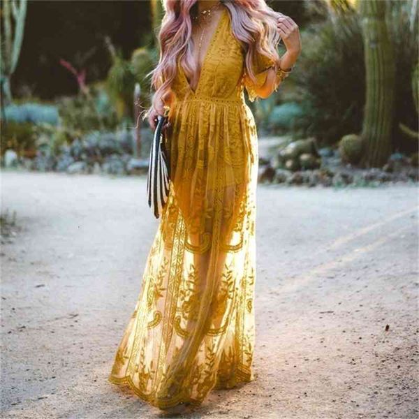 

casual dresses bohemian lace maxi romper chic floral embroidered jumpsuit women summer playsuits v-neck jumpsuits cp3u, Black;gray