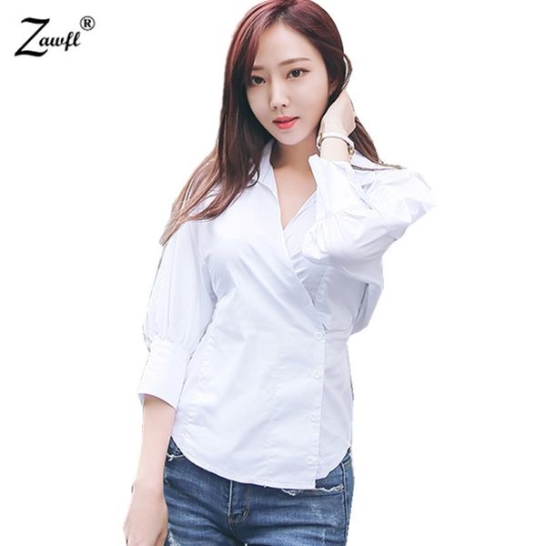 

zawfl spring puff sleeve white blouse women v neck woman shirt elegant stripe 210525