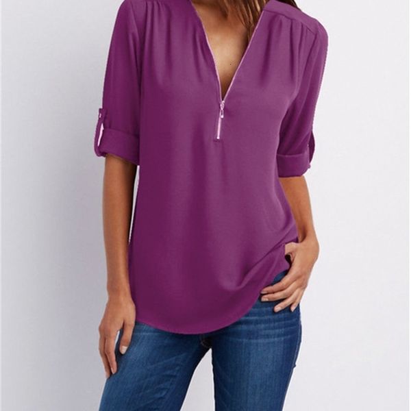 

autumn casual summer v-neck chiffon shirt ladies blouse long s nyxt, White