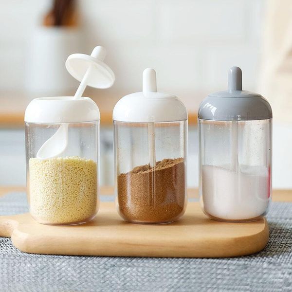 

storage bottles & jars creative home milk bottle seasoning pot spoon lid integral moisture-proof transparent ketchup