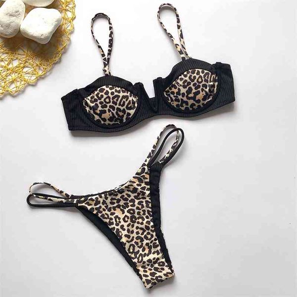 

women's swimwear leopard bra cup push up bikini high waist swimsuit women two-pieces bather bathing suit swim wear q2fg, White;black