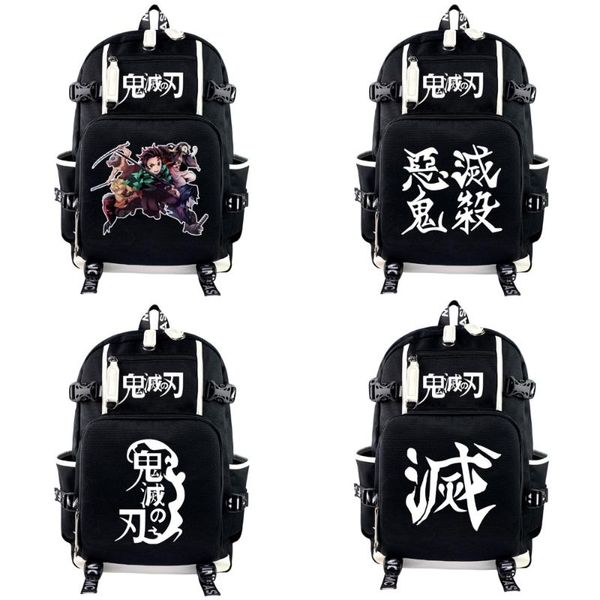 

backpack demon slayer kimetsu no yaiba canvas teenager packsack zip shoulders travel lapbag black schoolbag cartoon bookbag