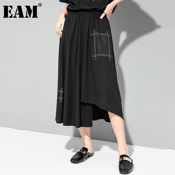 

skirts [eam] black irregular pocket spliced high elastic waist half-body mid-calf skirt women fashion tide spring summer 2021 1dd8090