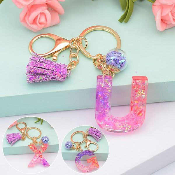 

keychains cute resin for woman english letter tassel alphabet keyring car key ring chains charm bag luxury couple jewelry access, Silver