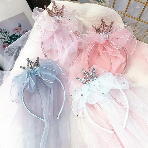 

hair accessories children girl kids cute hairbands headbands bow knot crown birthday veil yarn princess fashion head wear accessories-swd-w1, Slivery;white