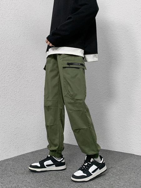 

men zip detail utility pocket joggers p9er#, Black