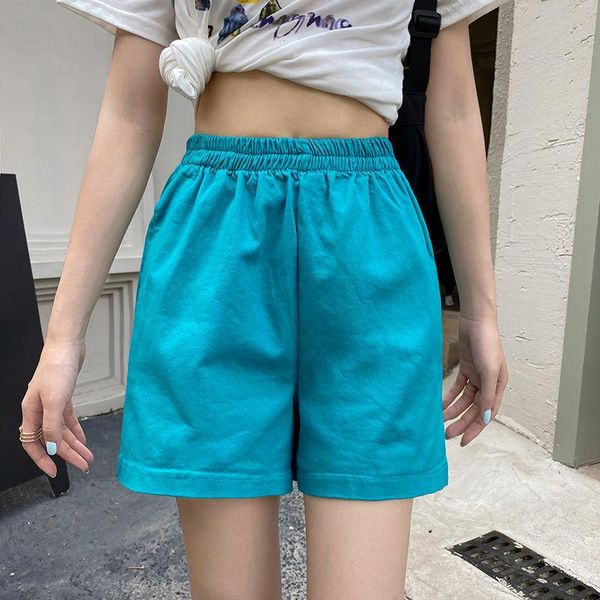 

women's shorts women summer high elastic waist lovely girls korean style students streetwear all-match pure simple oversize leisure lad, White;black