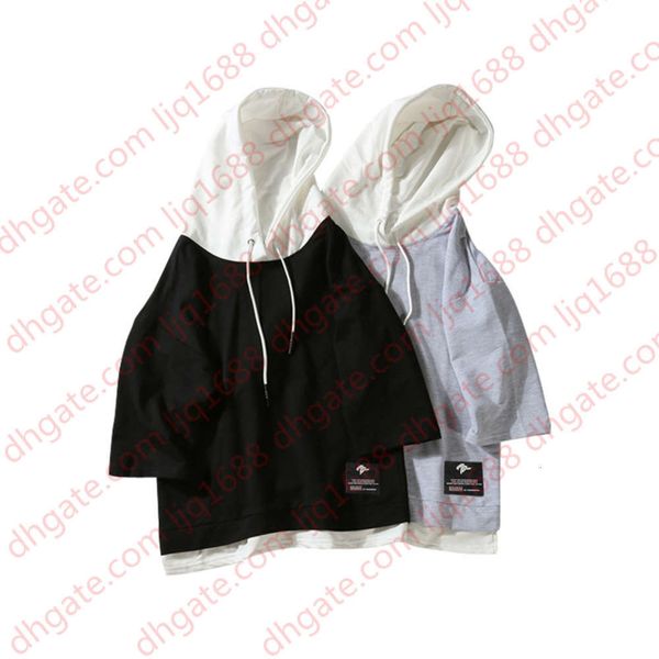 

summer casual loose men hooded t-shirts solid black green hip hop short sleeve t shirts m-2xl, White;black