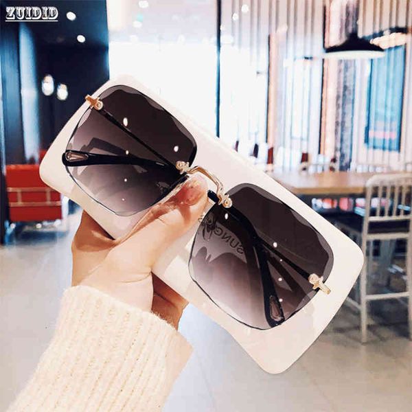 

sunglasses refined rimless cut square for women fashion personality two-color web celebrity the same trend glasse, White;black