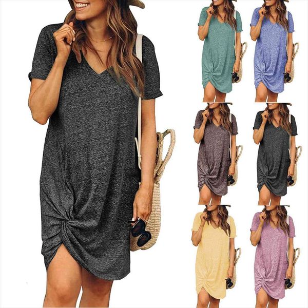 

solid color chic tie womens dresses the knot hem v neck short sleeves leisure summer holiday confty casual, Black;gray