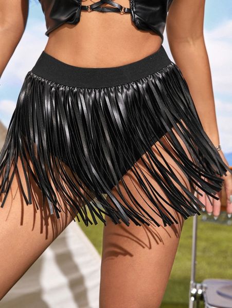 

fringe detail skirt with panty 777t#, Black