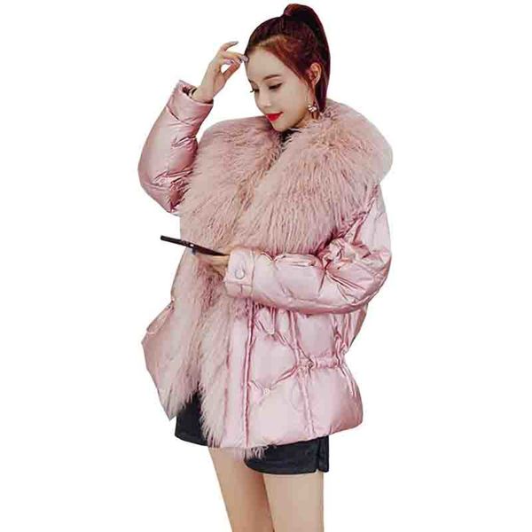 

90% white duck down et women parka fashion oversized fur collar thick warm coat puffer femme, Black