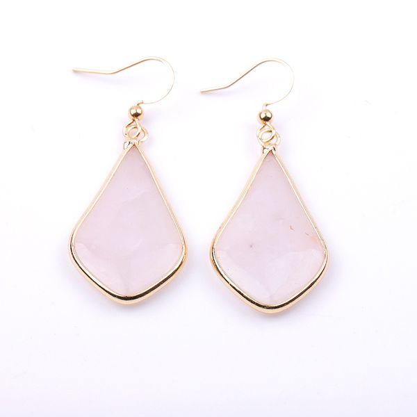 

rhombus water drop natural stone earrings white green turquoise pink crystal amethyst rose quartz charm dangle earrings jewelry, Silver