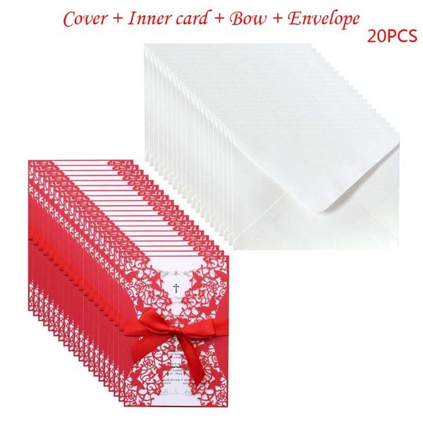 

20pcs wedding invitations card hollow invite envelopes with ribbon bridal shower a9lb