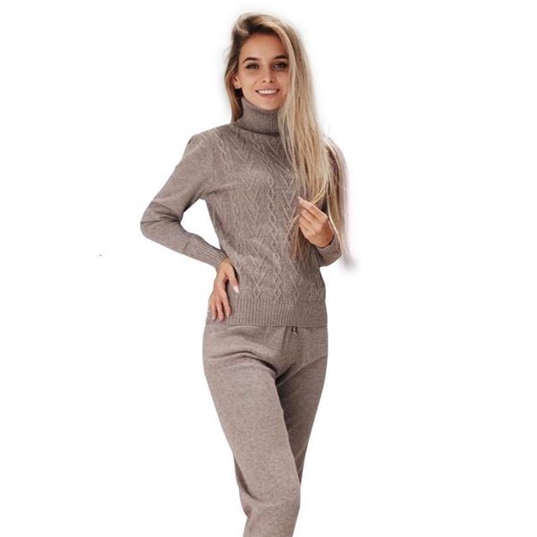 

mvgirlru women's tracksuit suits twisted knitted sets turtleneck pull femme and pant two piece outfits female, Gray