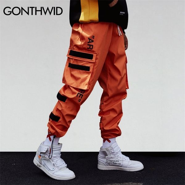 

gonthwid men's side pockets cargo harem pants hip hop casual male tatical joggers trousers fashion casual streetwear pants 210723, Black