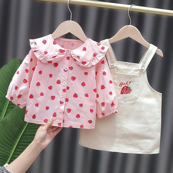 

clothing sets baby girl clothes 0-4 years old spring autumn denim skirt set strawberry printing shirt + vendure two-piece, White