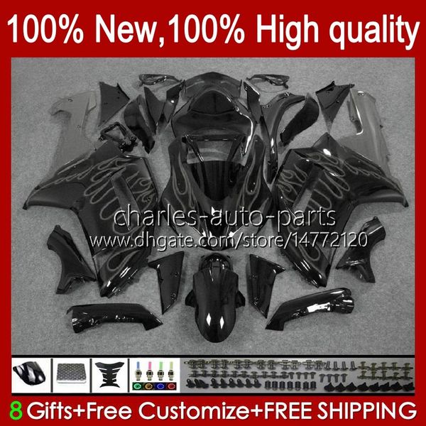 Kit de corpo para Kawasaki Ninja ZX 6R 600 CC 600cc 6 R ZX-600 2007 2008 Bodywork 10No.85 ZX-636 ZX600C ZX636 07-08 ZX-6R ZX 636 ZX600 ZX6R 07 08 Motocicleta Fairing Chamas cinzentas